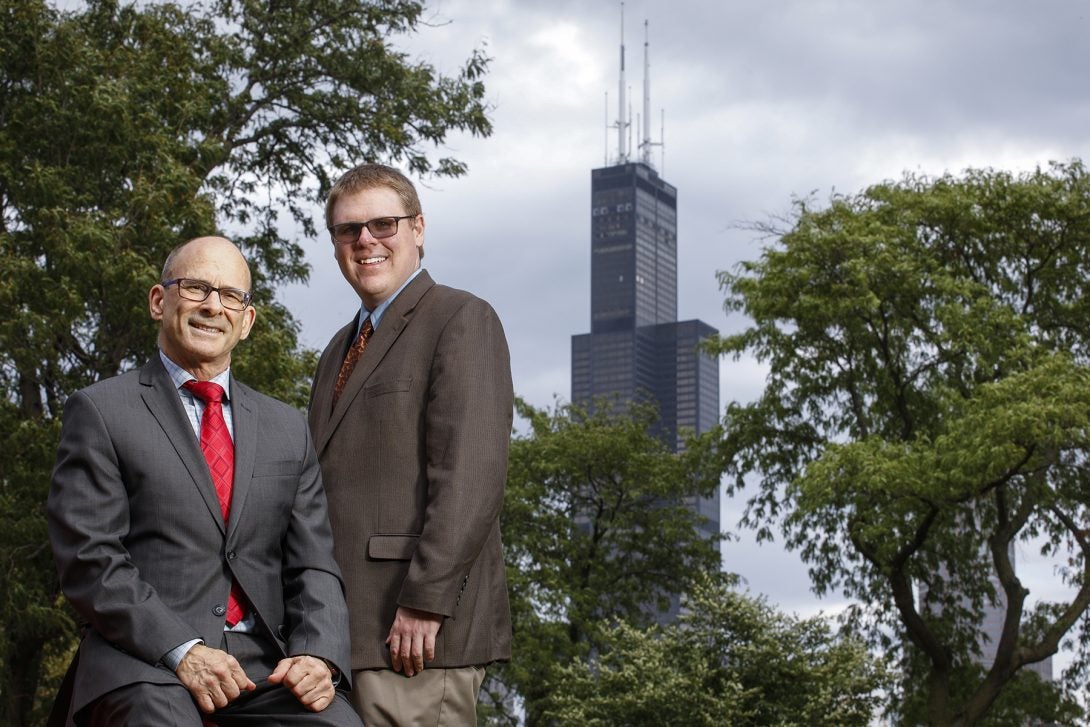 Professors Ken Brezinsky (left) and Patrick Lynch of UIC's Department of Mechanical and Industrial Engineering.