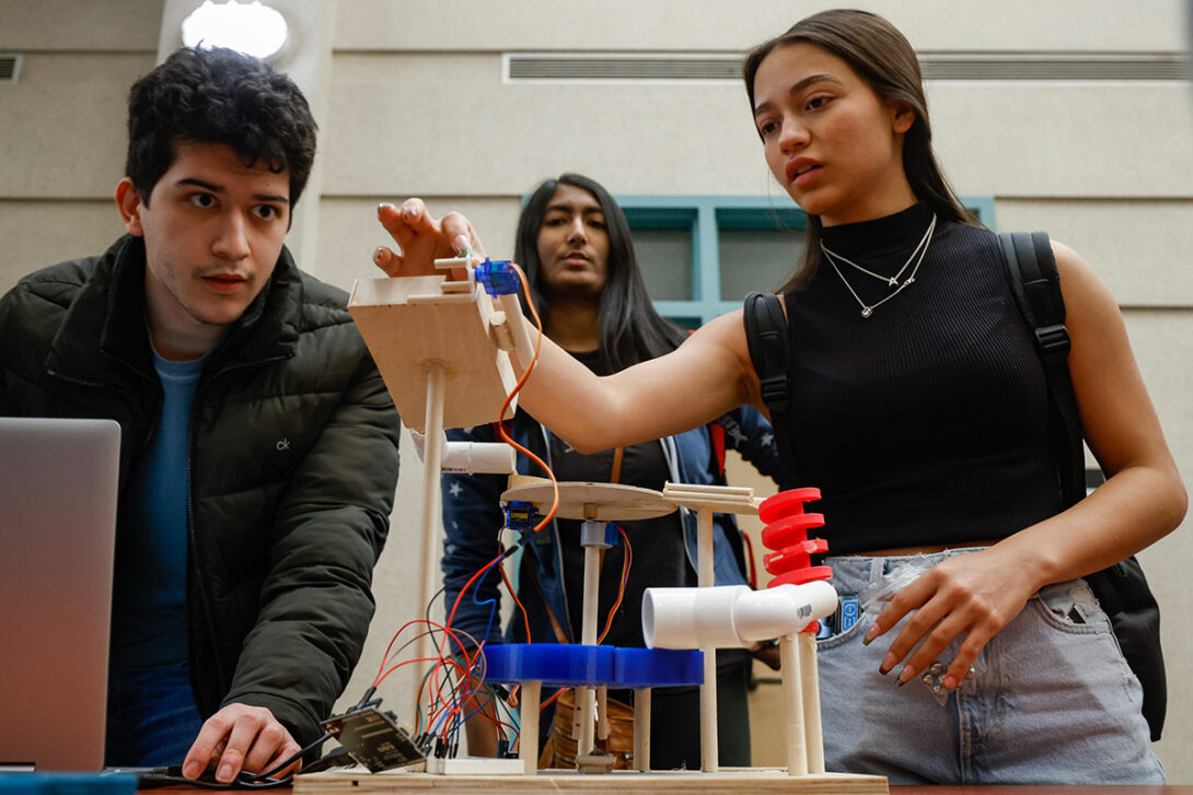 Teams of students designed, built, and tested marble moving machines for their final project in the Introduction to Engineering Design and Graphics (ME 250) course at UIC