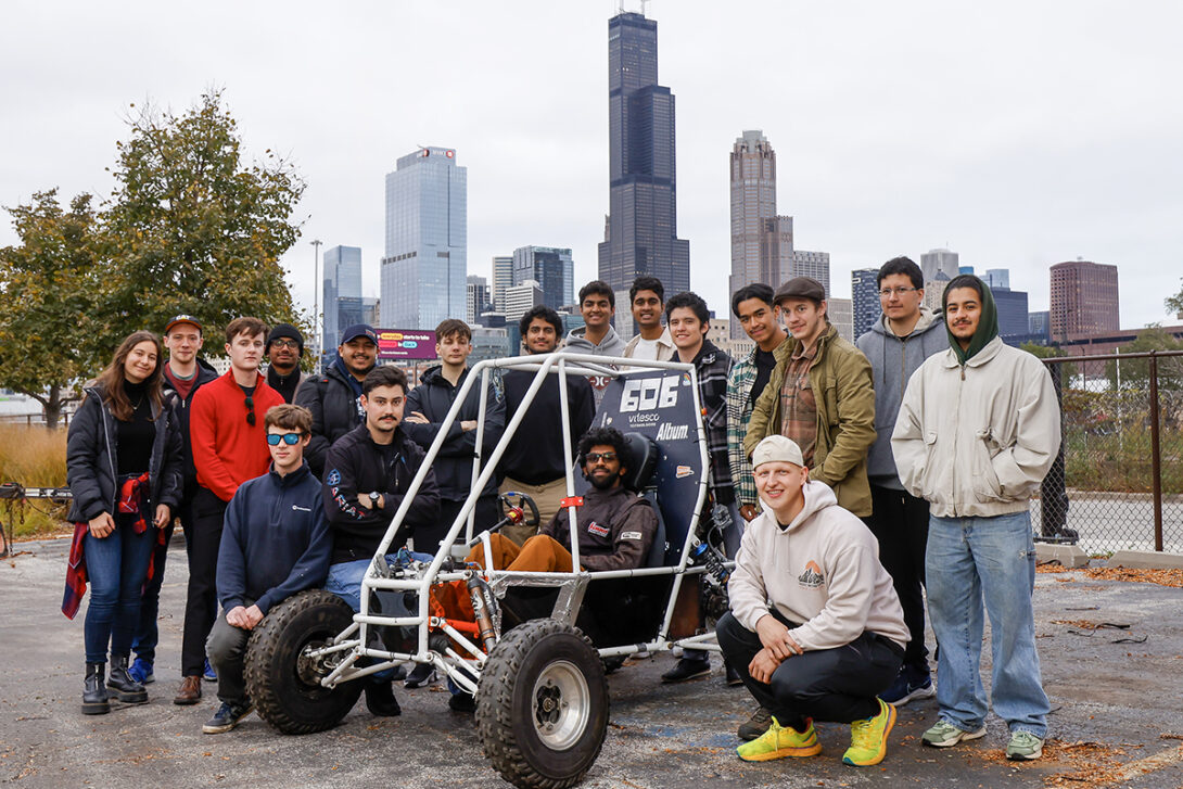 UIC students from the organization Society of Automotive Engineers (SAE) made school history by racing an electric Baja car during the recent Backwoods Baja 2023 hosted by the University of Wisconsin-Stout.